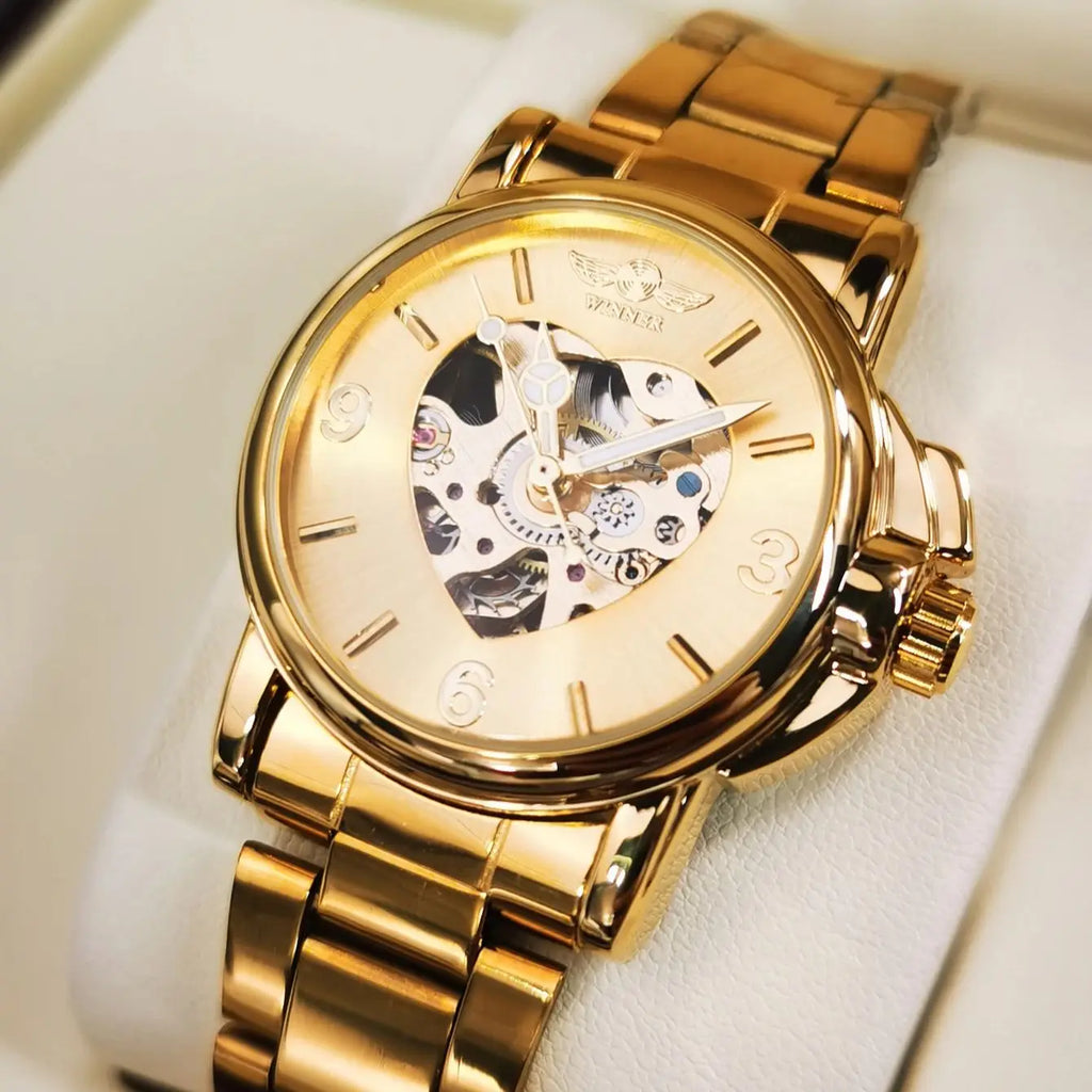 Orologio Donna Automatico Scheletrato Dorato — Cinturino in Acciaio | T-WINNER