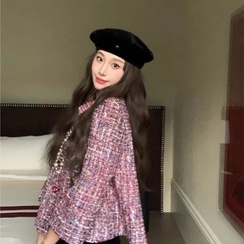 Cherry wine color exquisite extravagance thousand gold feeling small fragrant wind tweed small cloak jacket