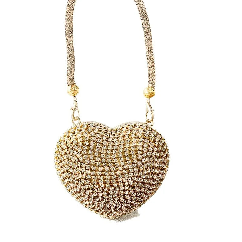 Luxury Rhinestone Evening Bag Sparkling Single Shoulder Banquet Chain Bag Wallet Heart Shaped Mini Lipstick Bag Ladies