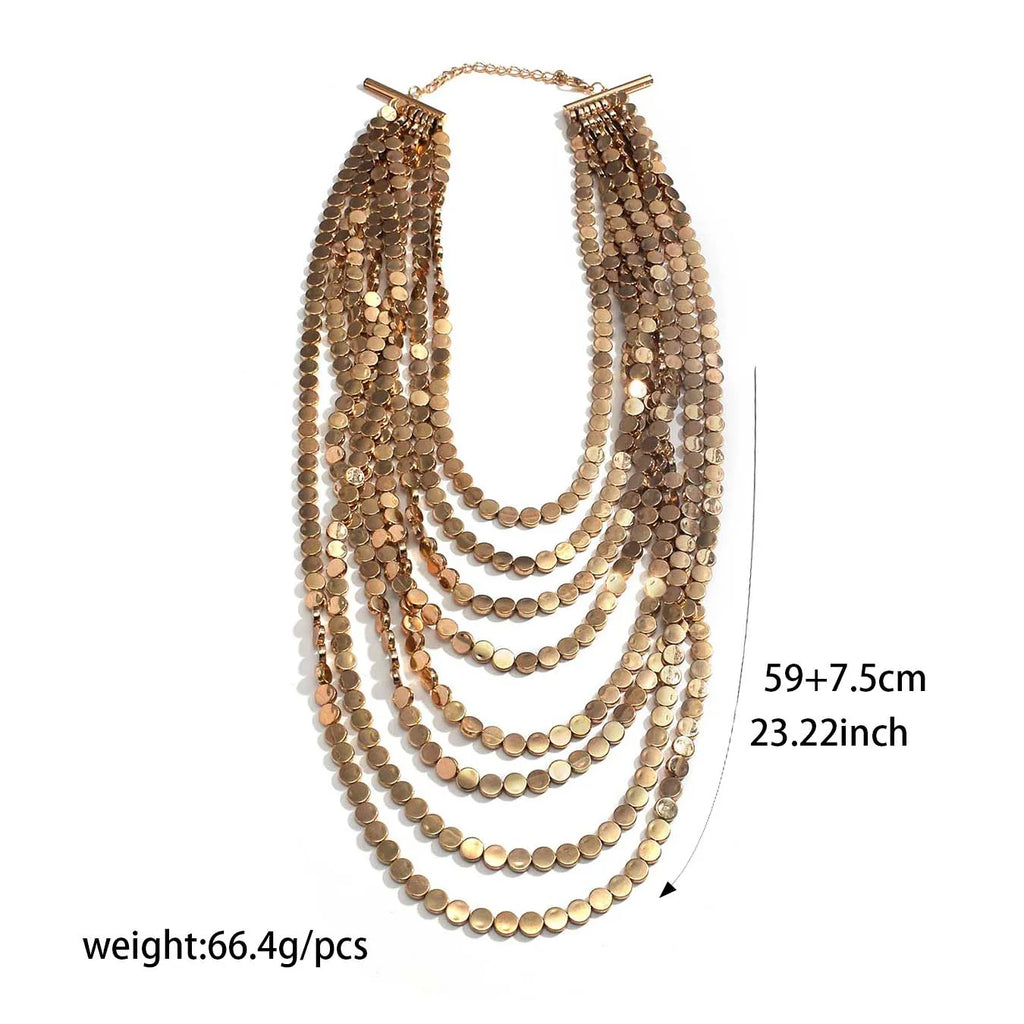 Layered Gold Color Choker Necklace for Women Multi-Strand Coin Chain Statement Necklace Fashion Boho Jewelry