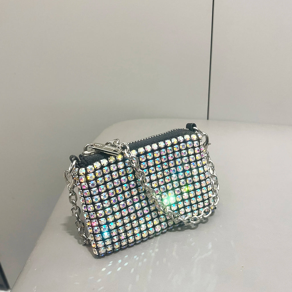 Mini Small Bag Shiny Rhinestone Coin Purse Short Chain Coin Bag Handle Small Card Bag Handle Woman's  purse Design handmade