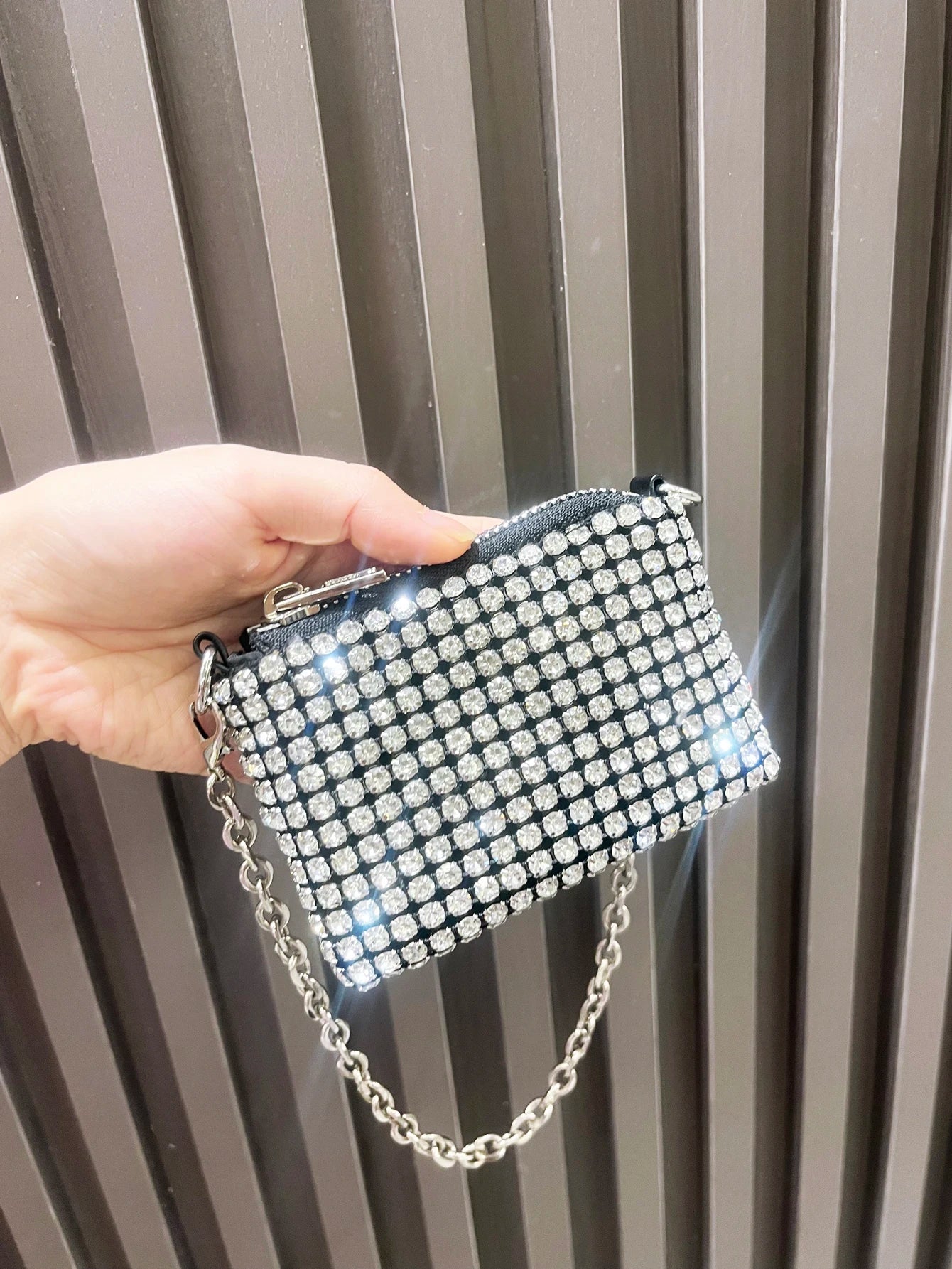 Mini Small Bag Shiny Rhinestone Coin Purse Short Chain Coin Bag Handle Small Card Bag Handle Woman's  purse Design handmade
