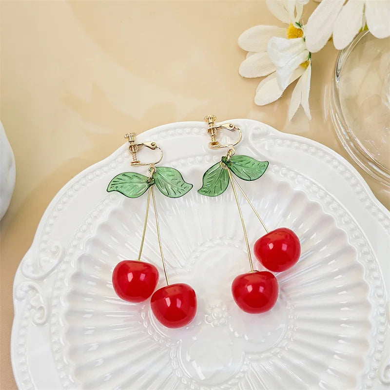 Cute Red Cherry Fruit Earrings For Women Sweet Wedding Party Jewelry Gruadtion Earrings Gifts