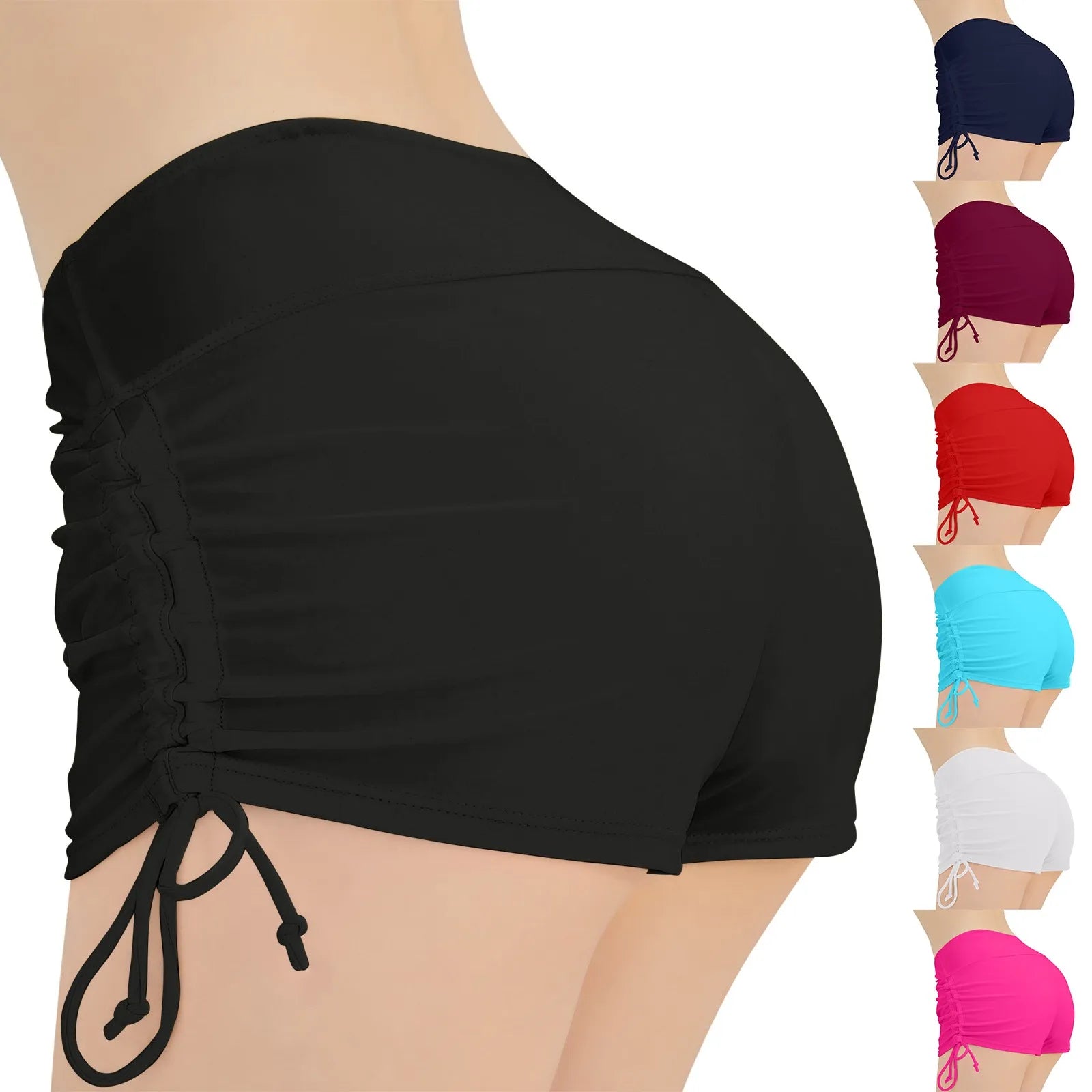 Women Swimsuit Panties Swimwear Beach Shorts High Waist Sides Adjustable Drawstring Stretch Sports Bathing Suit Tankini Bottoms