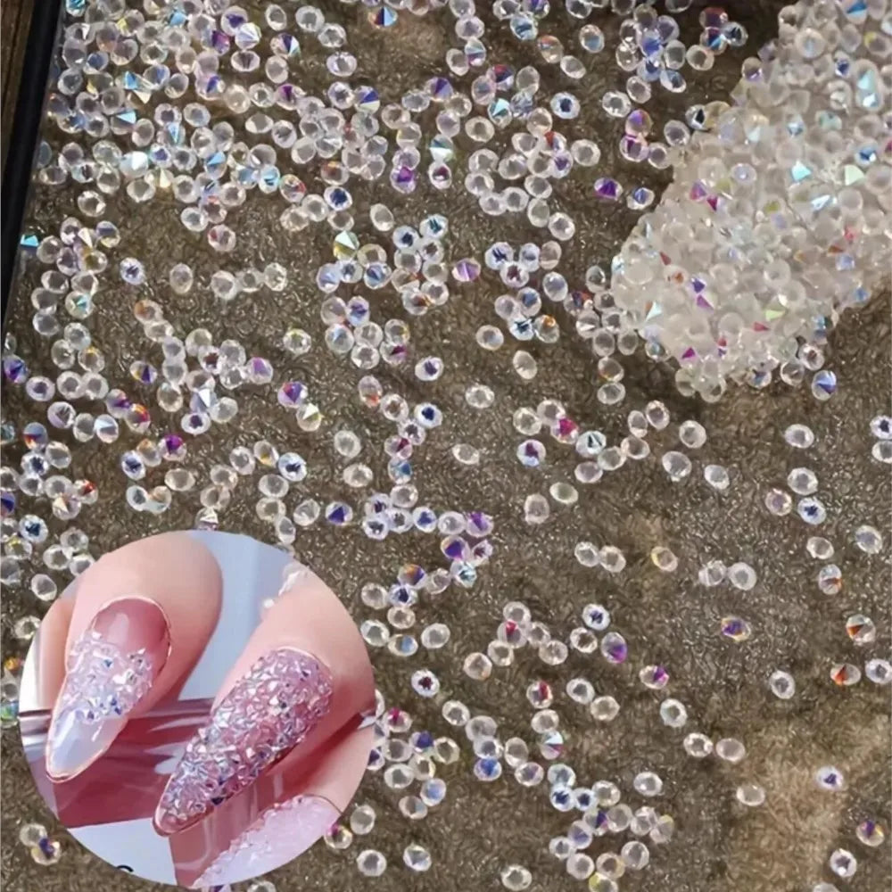 1Bag Ultra Mini 1.2mm Nail Rhinestones Micro Crystal Iridescent Bling Tiny Diamond Nail Gems AB/Clear Rhinestone Nail Decoration