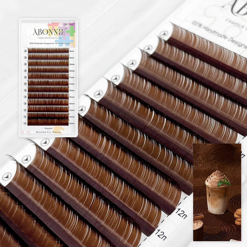 Estensioni Ciglia Classiche Marroni ABONNIE – Fibra PBT Morbida Naturale | Tea, Chocolate, Cocoa Brown