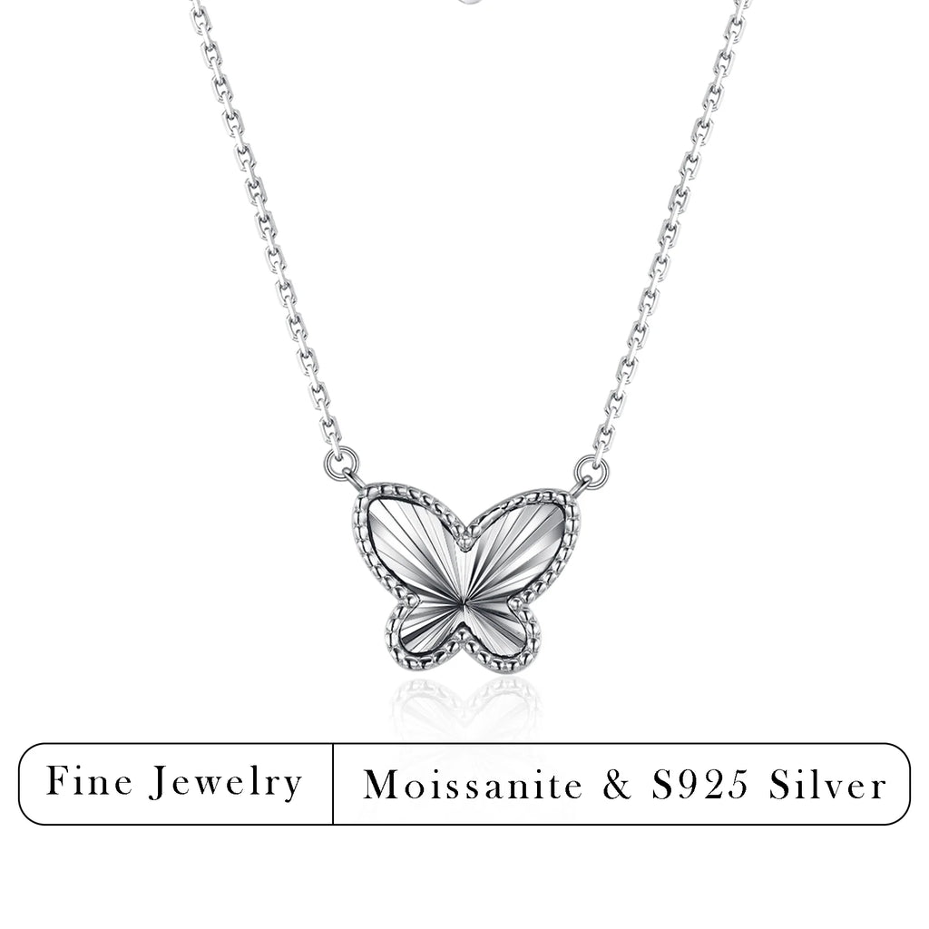 S925 Silver Butterfly Pendant Necklace Exquisite Carved Brilliant Fine Jewelry Light Luxury Elegant Daily Party Gift for Women