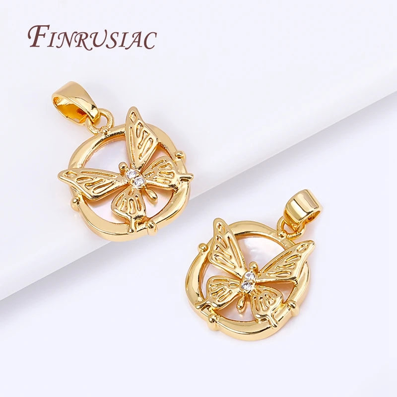 18K Real Gold Plated Butterfly Pendant DIY Necklace Making Accessories,Natural Shell Square Charms  Accessory DIY Jewelry Crafts