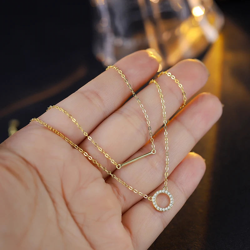 Fashionable and Light Luxury 14K Gold Authentic S925 Silver Double Layer Necklace for Women Commuting Versatile Clavicle Chain