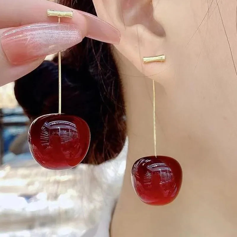 2024 Trendy Small Fresh Sweet Lovely Cherries Earrings Pendant Fruit Earrings Red Cherry Earrings Charm Jewelry
