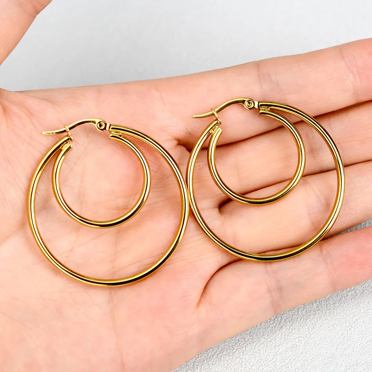 Oversize Statement Gold Plated Hoop Earring Simple Double Circle Stainless Steel Earrings for Women Men Punk Hiphop Jewelry Gift