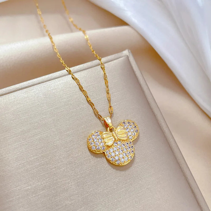 Fantastic Crystal Gold-Color Butterfly Necklace For Women Rhinestone Symmetrical Pendant Accessories Party Jewelry Gifts