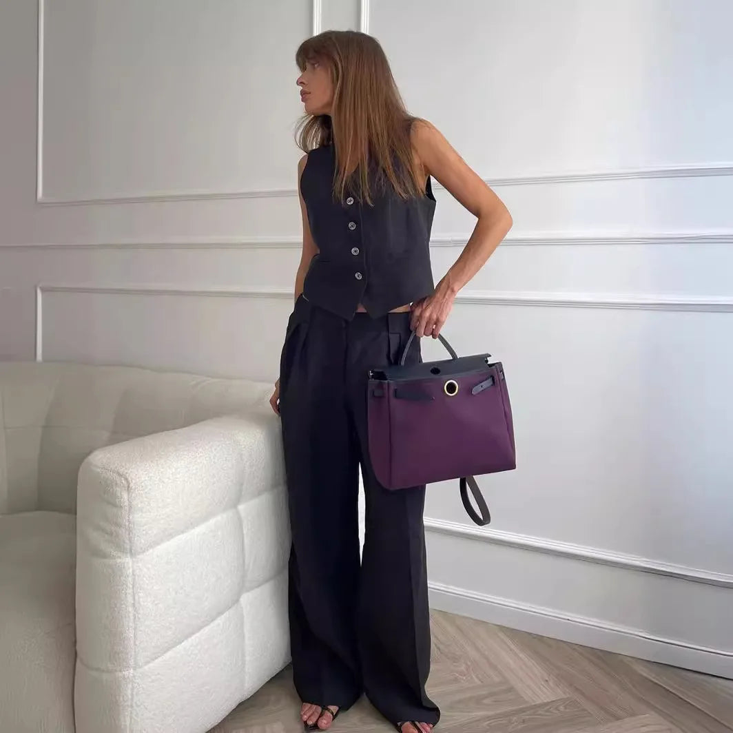2025 New Women Linen Cotton Chic Vest ＆ Pants Suit Two-Piece Set Office Ladies Summer Chic 2 Piece Sets Women's Outfits