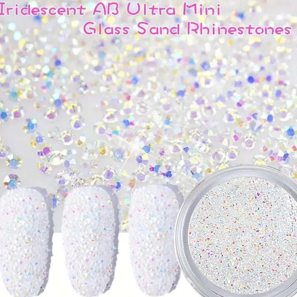 1Bag Ultra Mini 1.2mm Nail Rhinestones Micro Crystal Iridescent Bling Tiny Diamond Nail Gems AB/Clear Rhinestone Nail Decoration