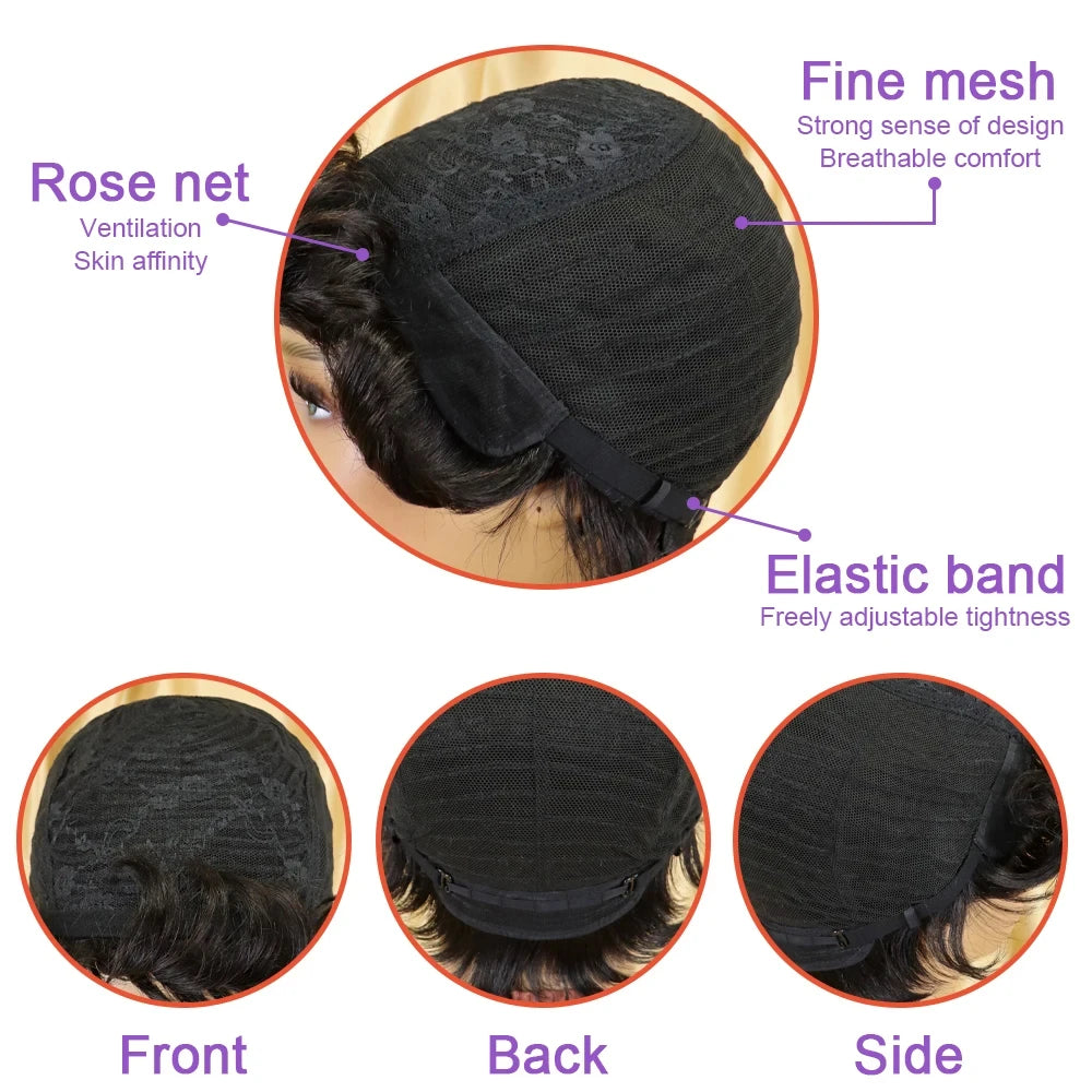 Short Brown Wig Human Hair #4  Chocolate Brown Human Hair Wigs for Women Boy Cut Cheap Duby Wig with Bangs Machine Made Wigs