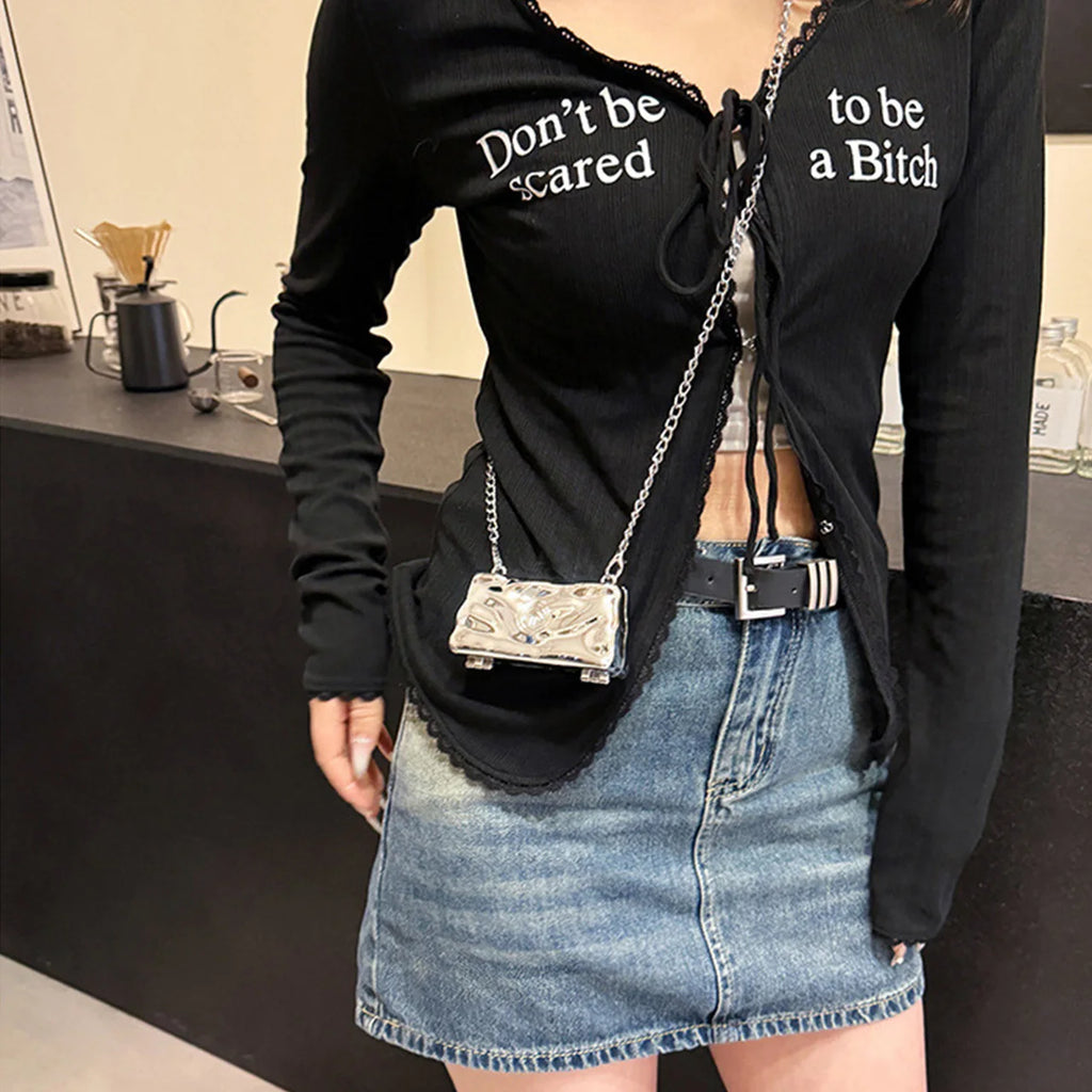 Metal Mini Bag for Women 2024 New Fashion Ice Crack Pearl Chain Mouth Red Bag Designer Shoulder Bag