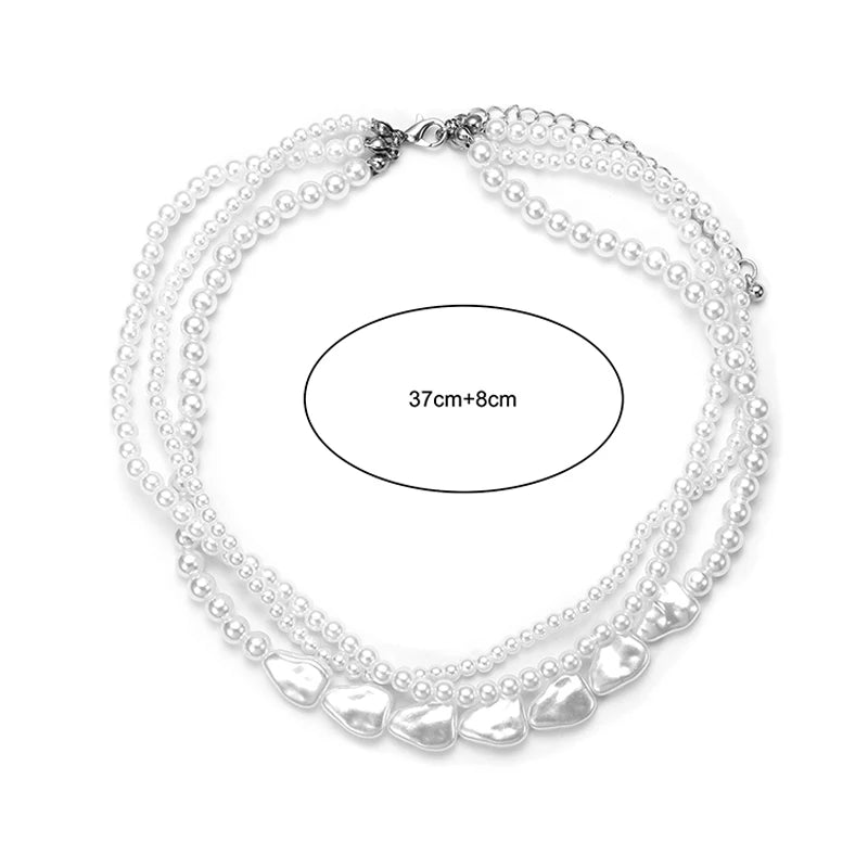 Multi-Layer Pearl Necklace For Woman Elegant Chokers Retro Neck Chain Imitation Pearls Heart Necklace Wedding Party Lady Jewelry