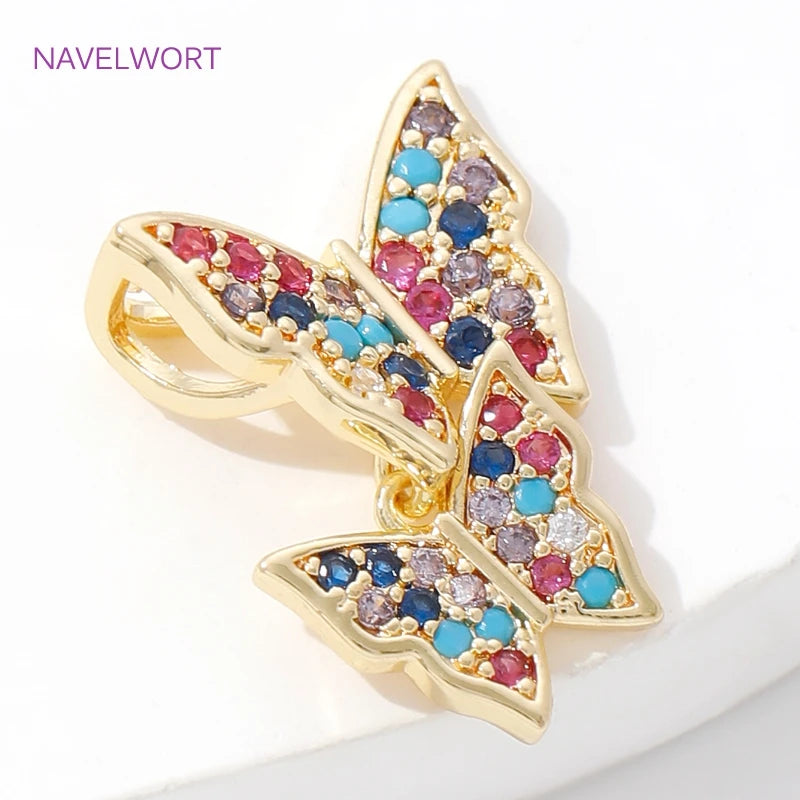 Trendy Inlaid Zircon Butterfly Pendants 18K Gold Plated Brass Butterfly Charms Pendants For DIY Necklace Making Accessories