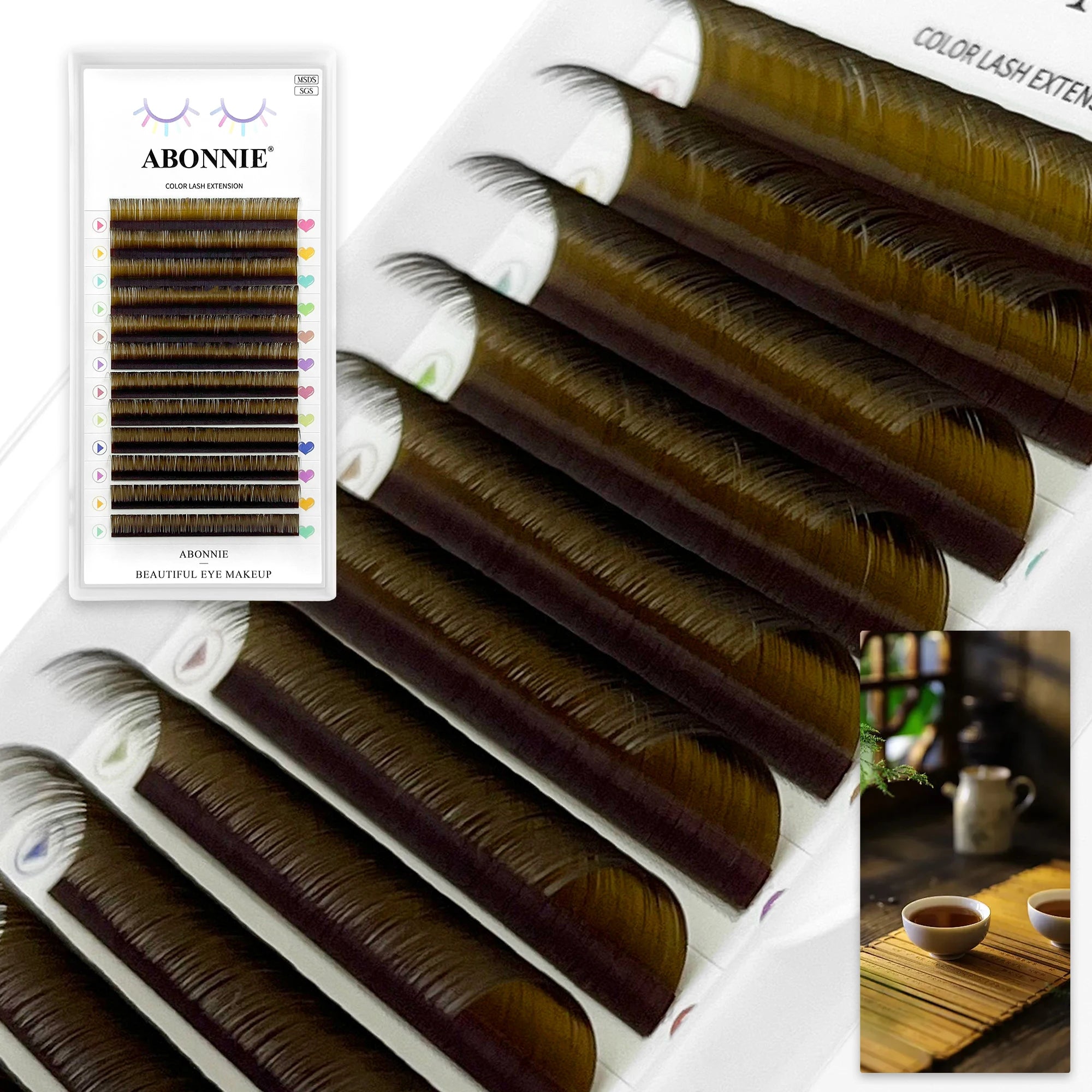 Estensioni Ciglia Classiche Marroni ABONNIE – Fibra PBT Morbida Naturale | Tea, Chocolate, Cocoa Brown
