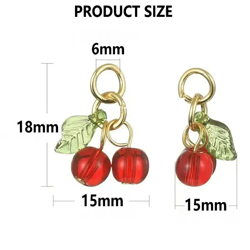 10pcs Red Cherry Charms Cute Glass Red Fruit Pendants with Loop DIY Jewelry Making Accessories for Bracelet Necklace Earrings