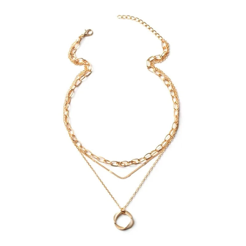Layered Gold Necklaces for Women Stackable14K Gold Silver Plated Circle Paperclip Chain Pendant Choker Necklace Set For Womans
