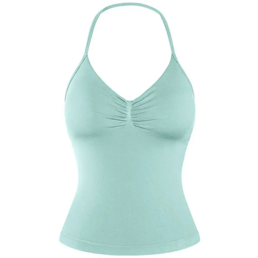 DENFY Impact Longline Strappy Top Fitness Gymwear Women Impact Longline Halter Tops Sportswear Workout Longline Tank Top Compression Gym