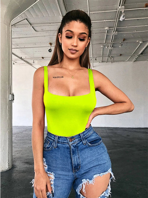 Black Minimalist Highstreet Solid Slim Fitted Halter round Neck Skinny Summer Bodysuit Women Sexy Streetwear Bodysuits
