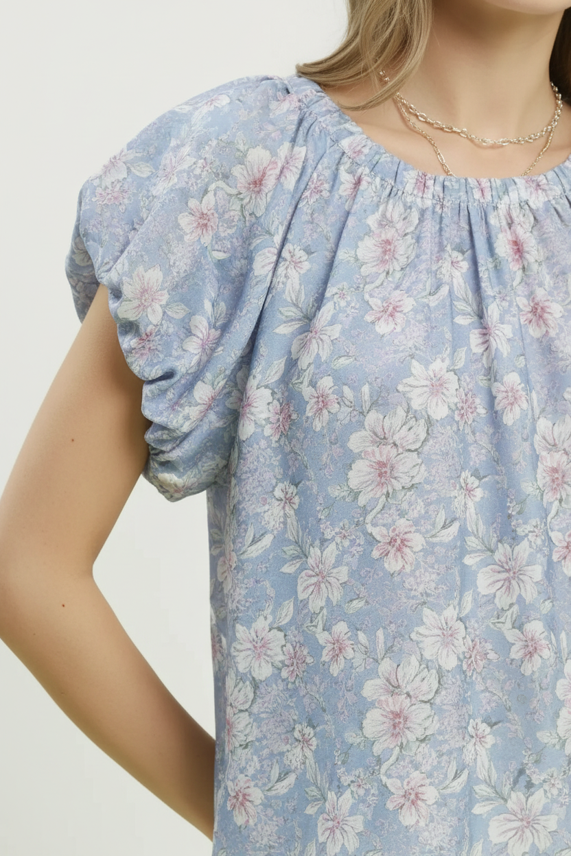 Blusa Floreale con Maniche a Palloncino - uGlam
