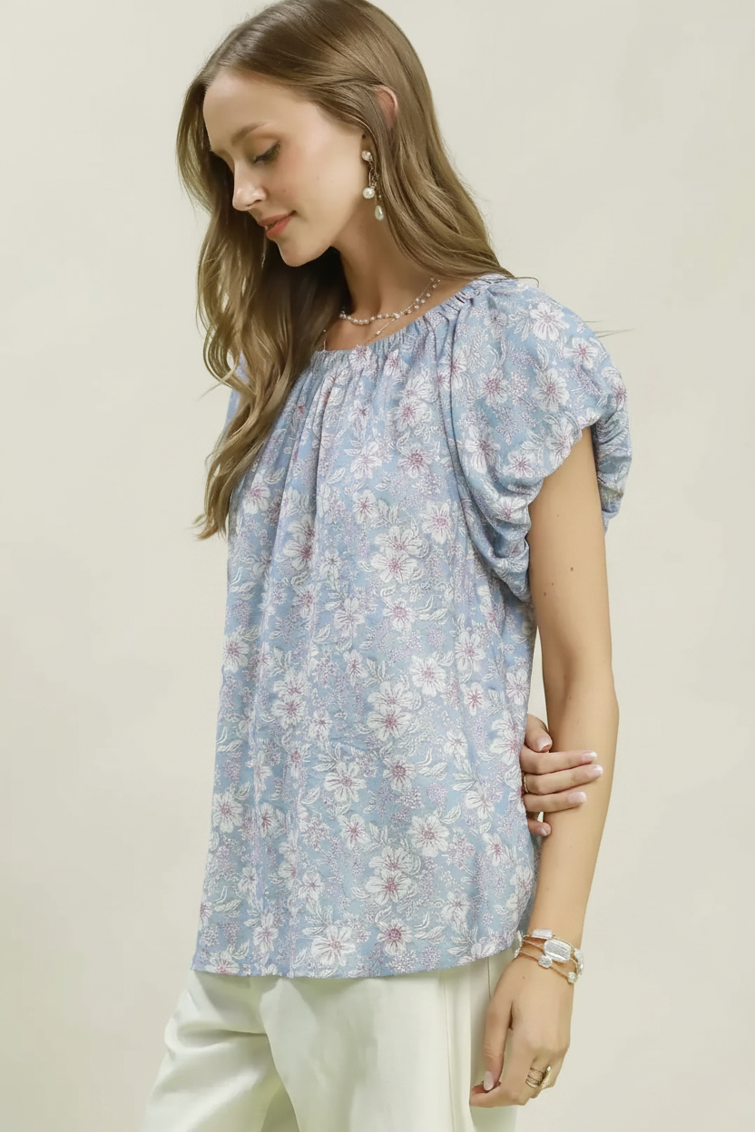 Blusa Floreale con Maniche a Palloncino - uGlam