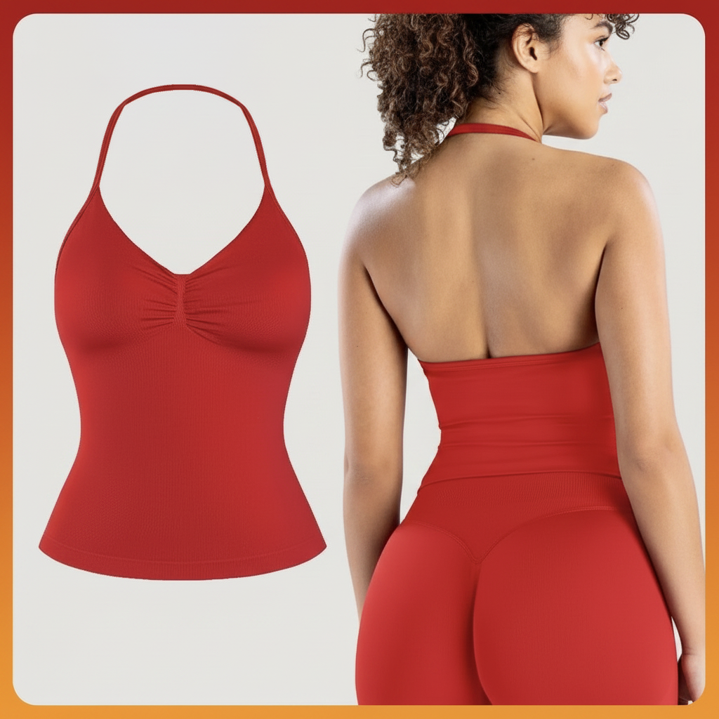 Red Halter Yoga Top - Clean Version